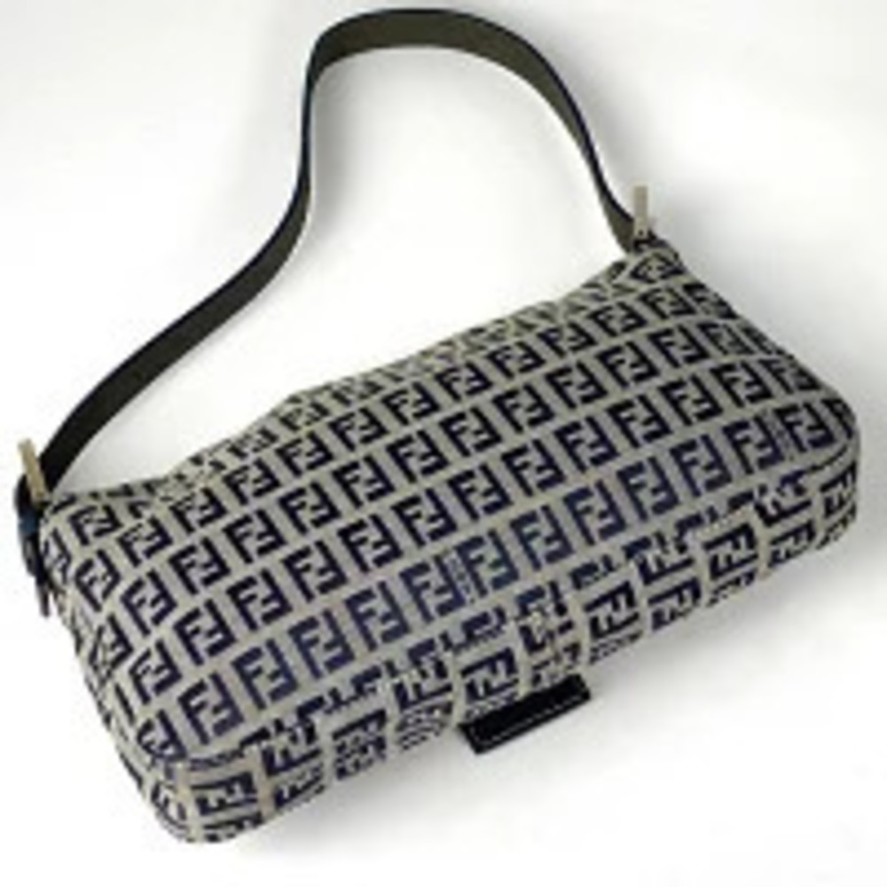 Fendi Navy Hobo Bag Handbag Blue Baguette Canvas Mamma Zucca Blue